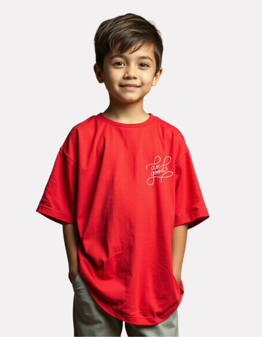 Boys Printed Oversized Cotton T-Shirt Red Color