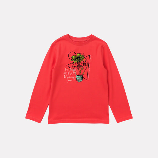 Stylish Full Sleeve Red Cotton Printed T-Shirt