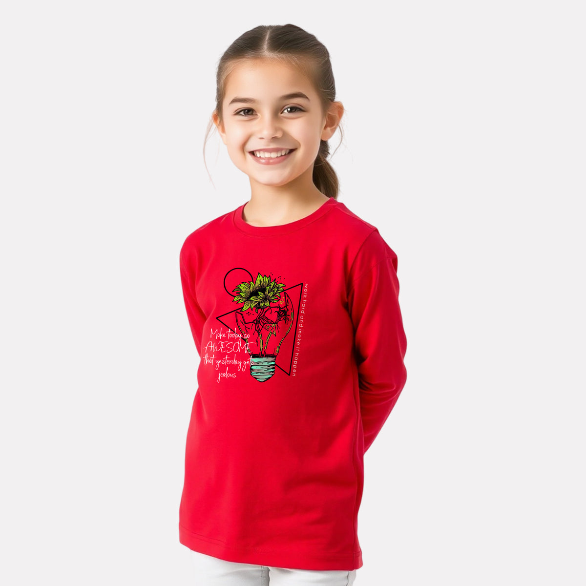 Stylish Full Sleeve Red Cotton Printed T-Shirt