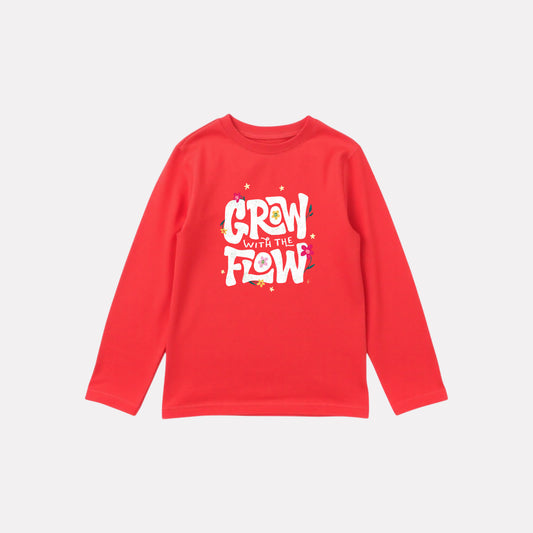Stylish Full Sleeve Red Cotton Printed T-Shirt