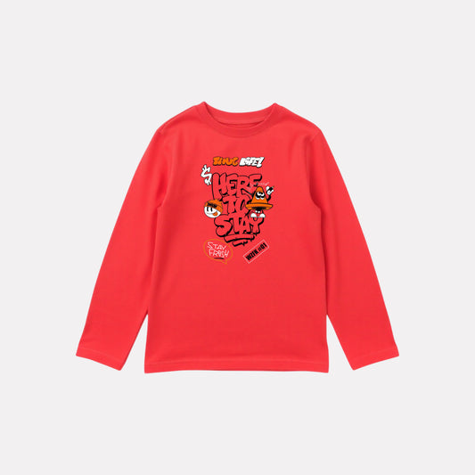 Stylish Full Sleeve Red Cotton Printed T-Shirt