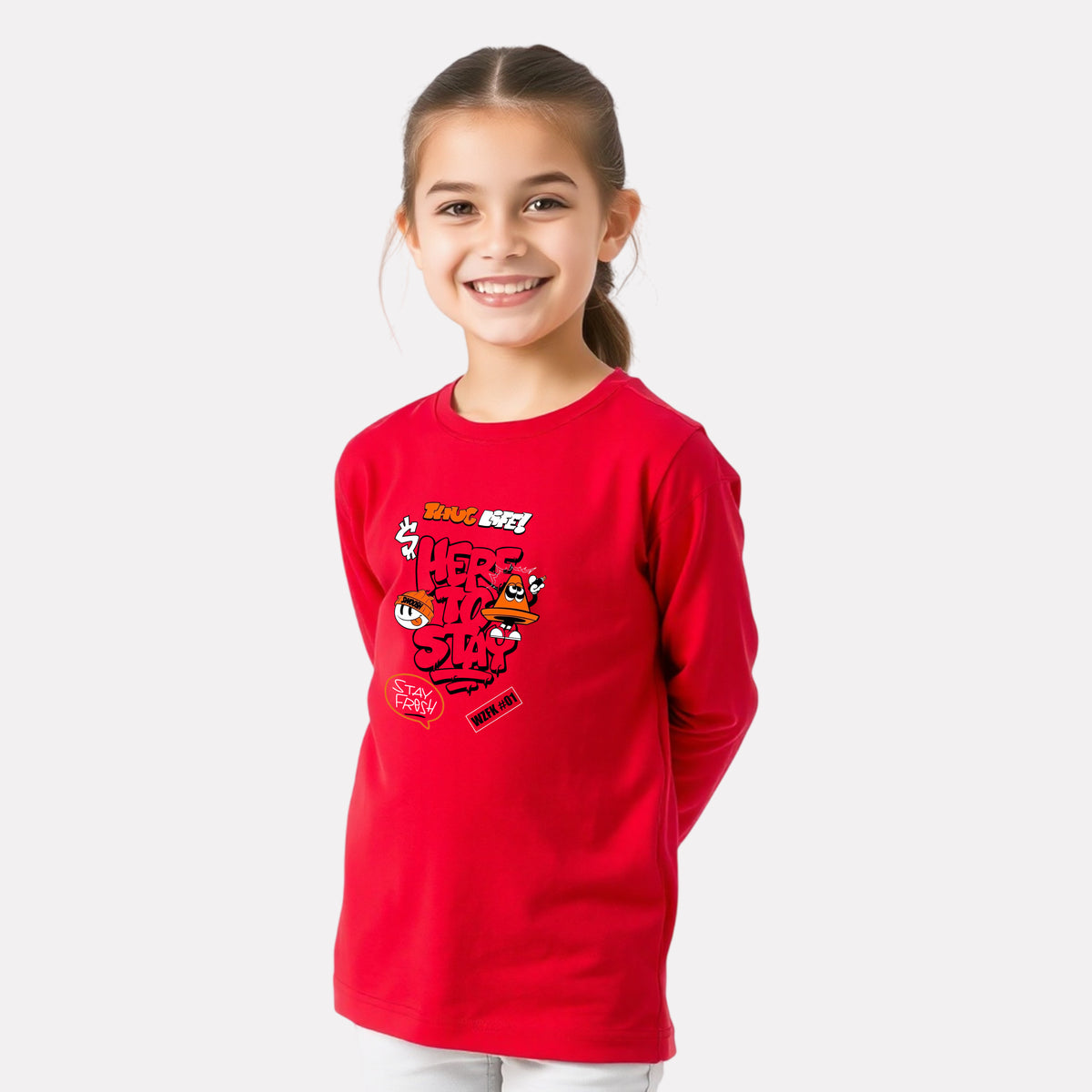 Stylish Full Sleeve Red Cotton Printed T-Shirt