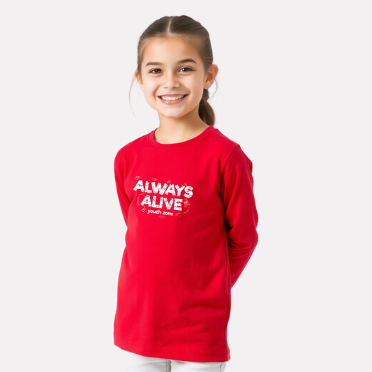 Stylish Full Sleeve Red Cotton Printed T-Shirt