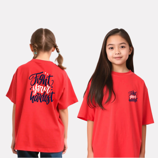 Girls Printed Oversized T-Shirt Red Color