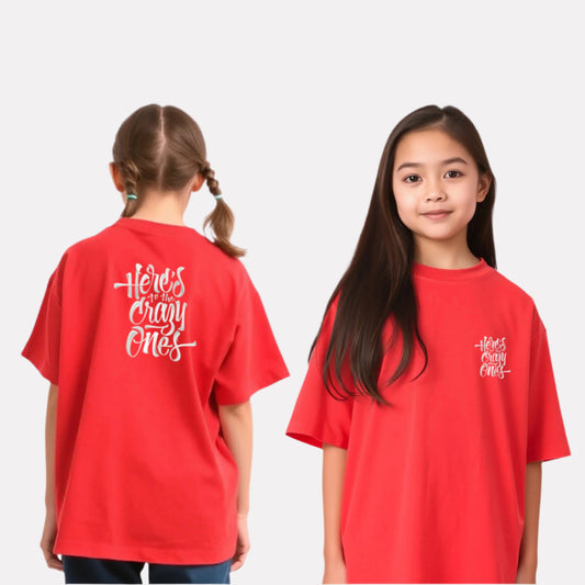Girls Printed Oversized T-Shirt Red Color