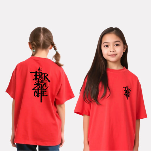 Girls Printed Oversized T-Shirt Red Color