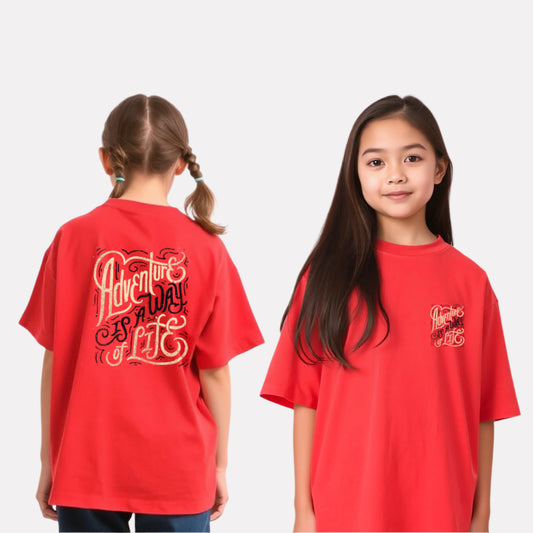 Girls Printed Oversized T-Shirt Red Color