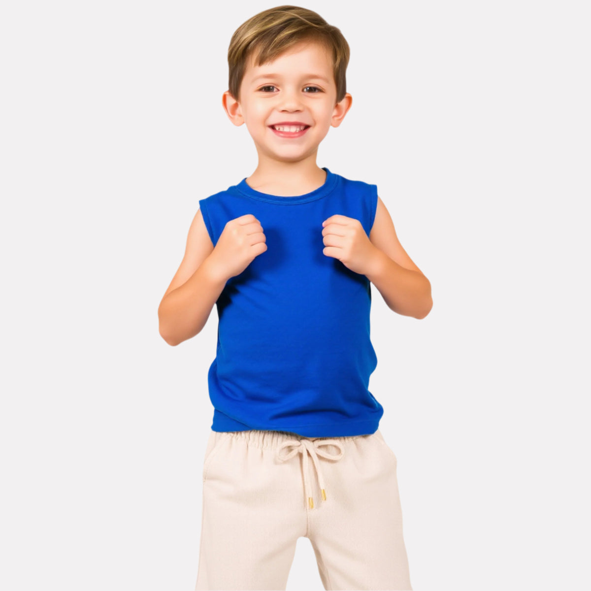 Royal Blue Tee & Beige Shorts for Boys