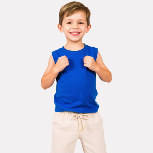 Royal Blue Tee & Beige Shorts for Boys
