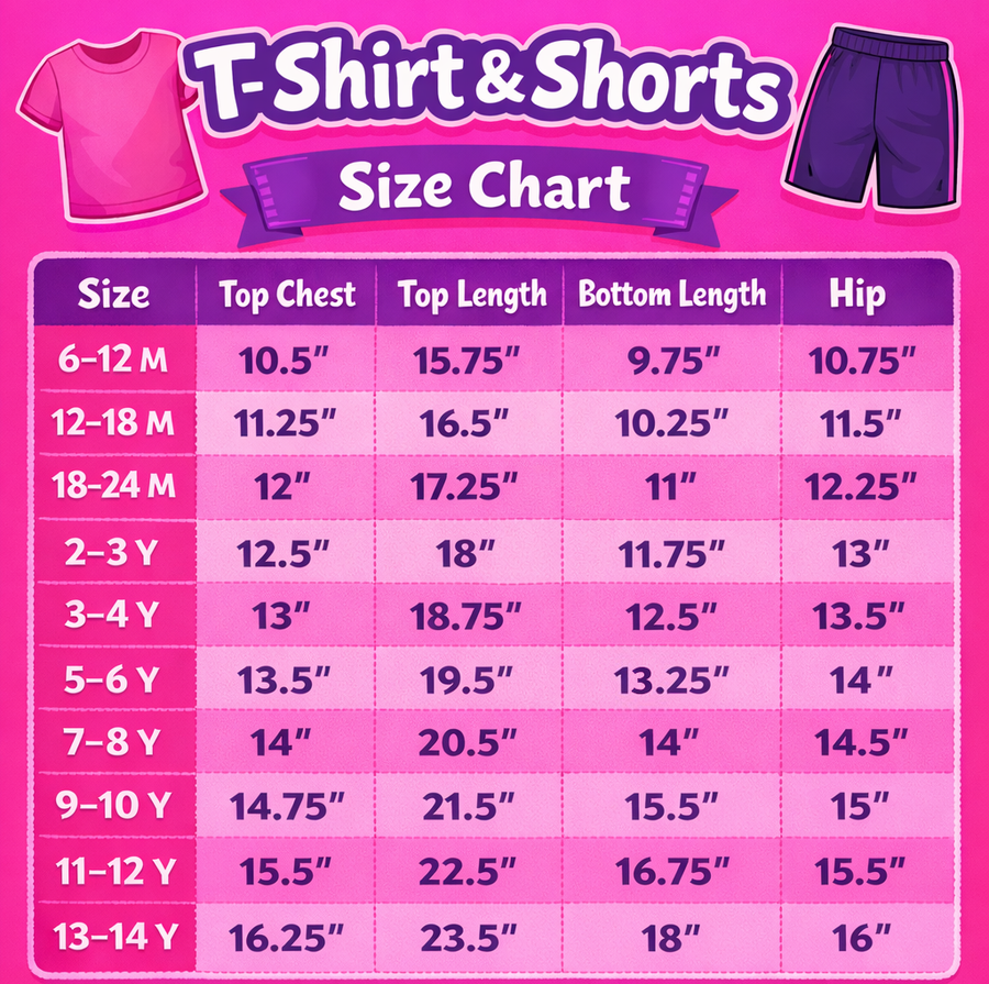 Size Chart for My First Eid T-Shirt Set for Kids Unisex
