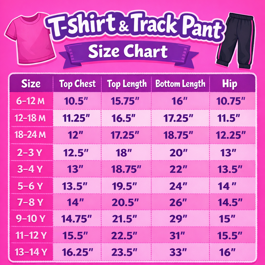 Size Chart for Unisex Graphic Printed T-shirt Track