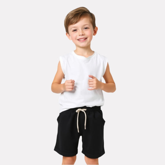 White Tee & black Shorts for Boys