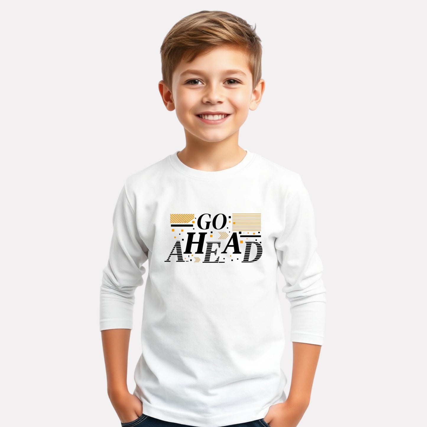 Trendy Graphic Printed Boy Cotton Full Sleeve T-Shirt (White)