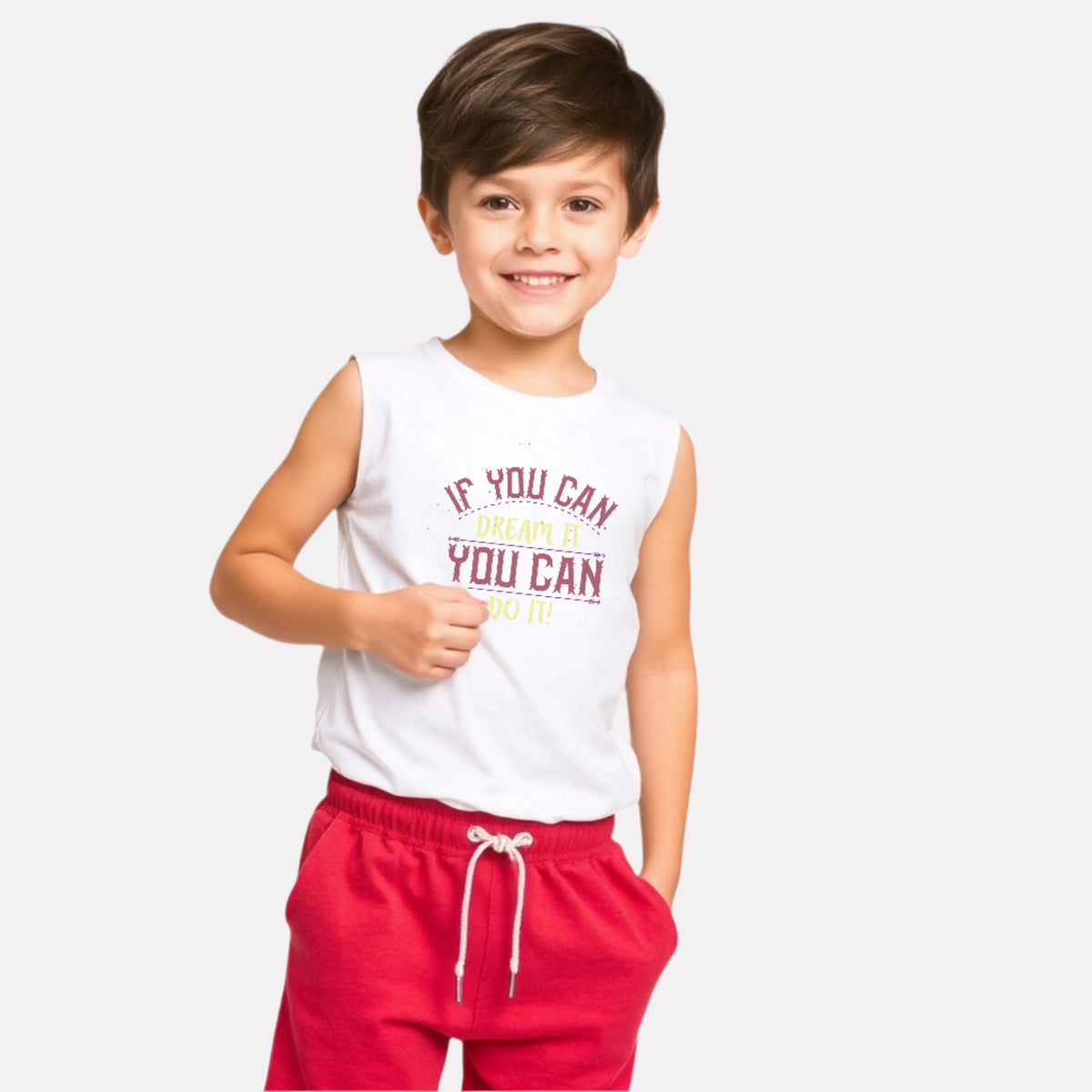 White T-Shirt with Matching Shorts for Boy