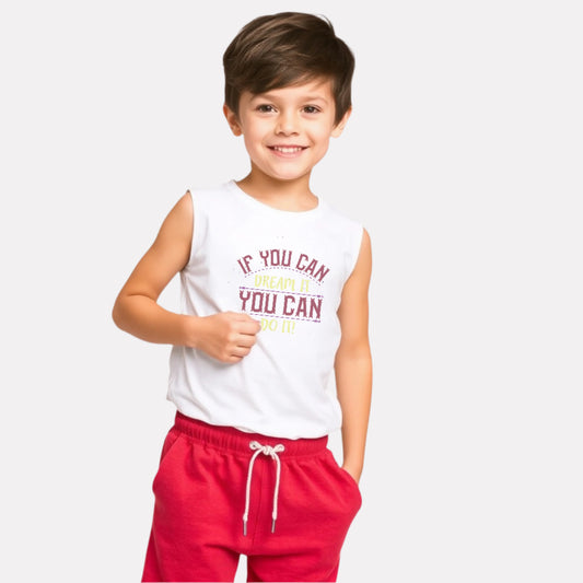 White T-Shirt with Matching Shorts for Boy
