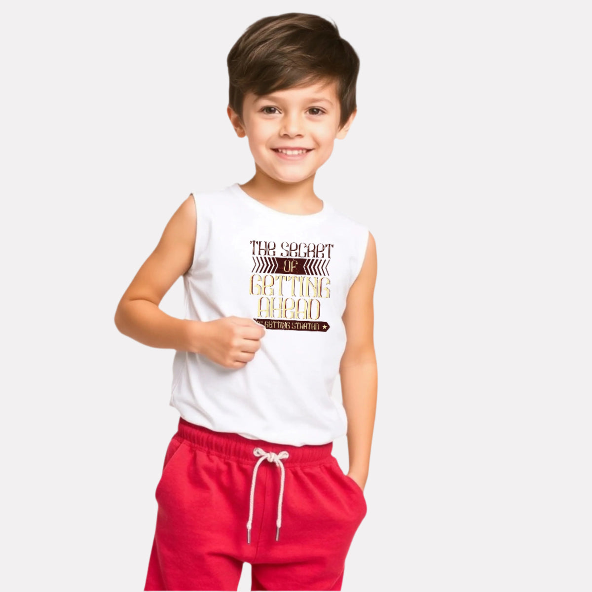 White T-Shirt with Matching Shorts for Boy