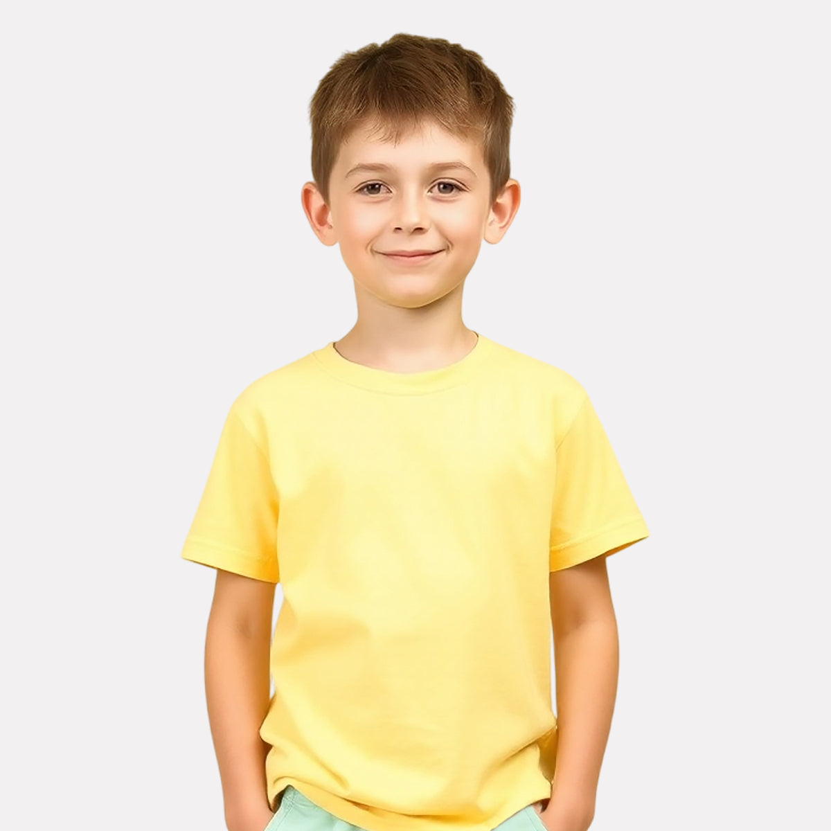 Junior Plain Light Yellow Casual Cotton T-Shirt