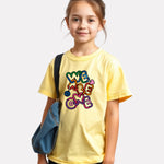 Printed light yellow Cotton T-Shirt for Girls