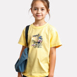 Printed Light yellow Cotton T-Shirt for Girls