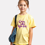 Printed light yellow Cotton T-Shirt for Girls