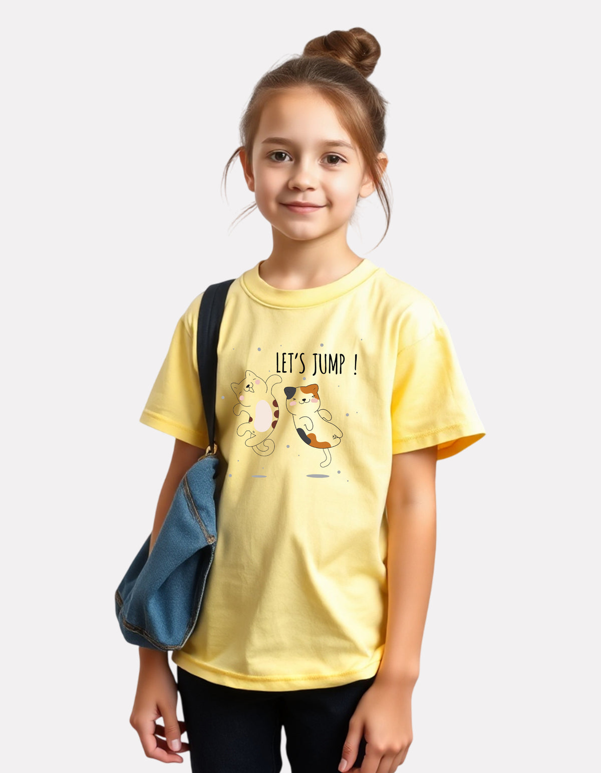 Printed light yellow Cotton T-Shirt for Girls