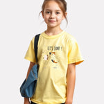 Printed light yellow Cotton T-Shirt for Girls