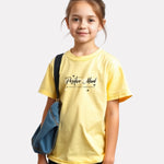 Printed light yellow Cotton T-Shirt for Girls