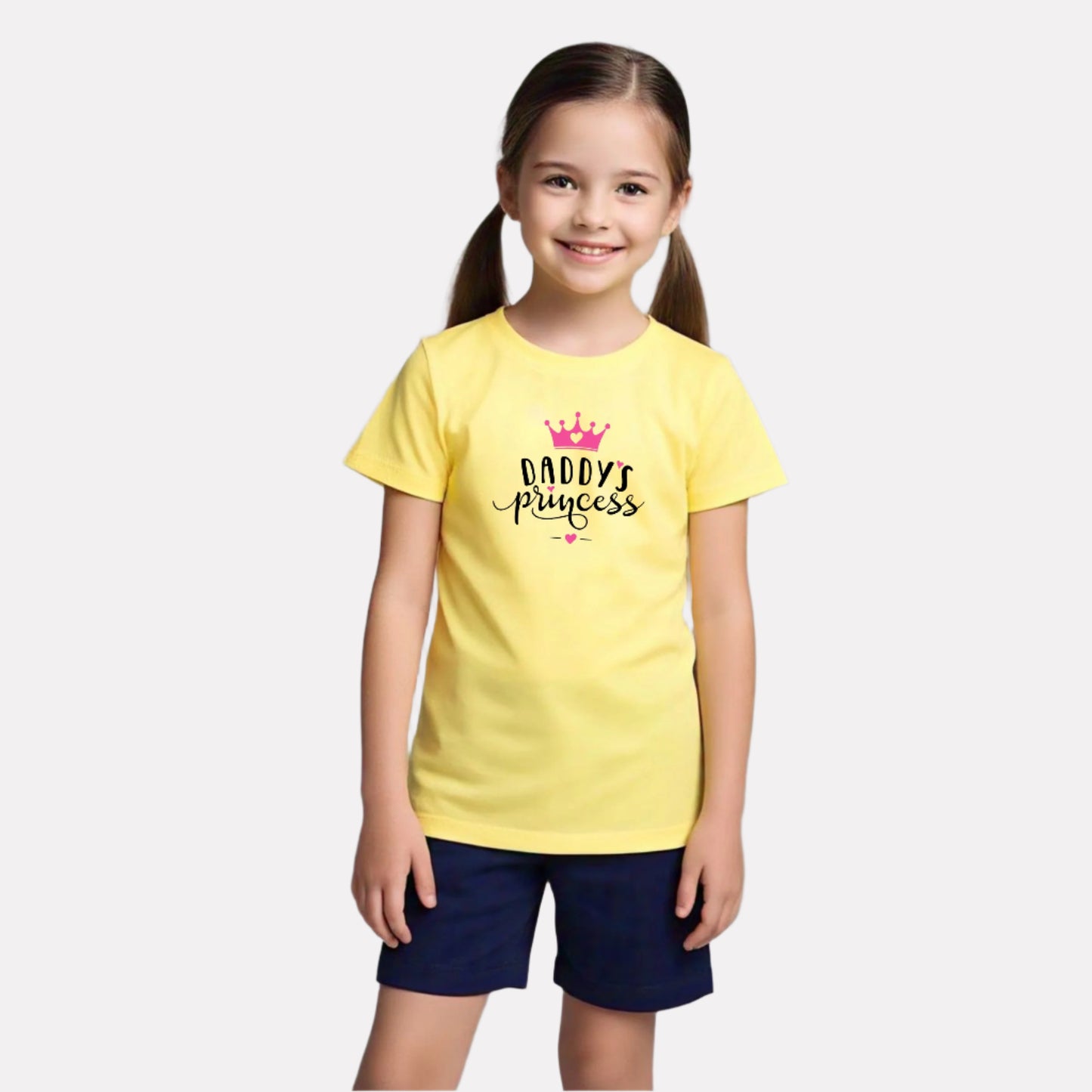 Girls Yellow Printed T-Shirt with Navy Blue Shorts Cotton Set