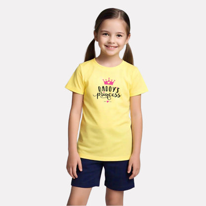 Girls Yellow Printed T-Shirt with Navy Blue Shorts Cotton Set