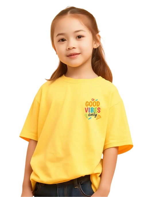 Girls Printed Oversized T-Shirt Yellow Color